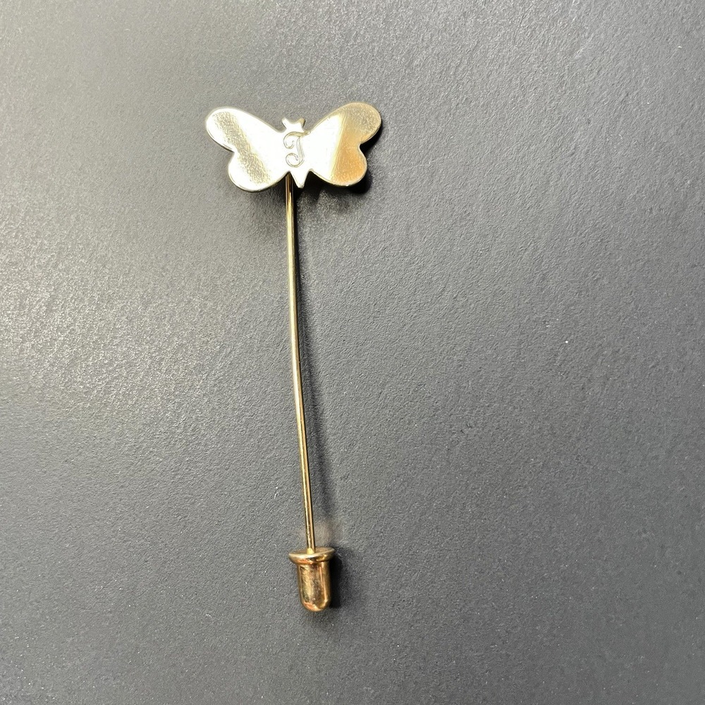VTG Gold-Tone Stick‎ Pin Butterfly Engraved J Lapel Hat Pin